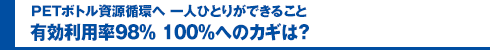 PETボトル資源循環へ 一人ひとりができること 有効利用率98％ 100％へのカギは？